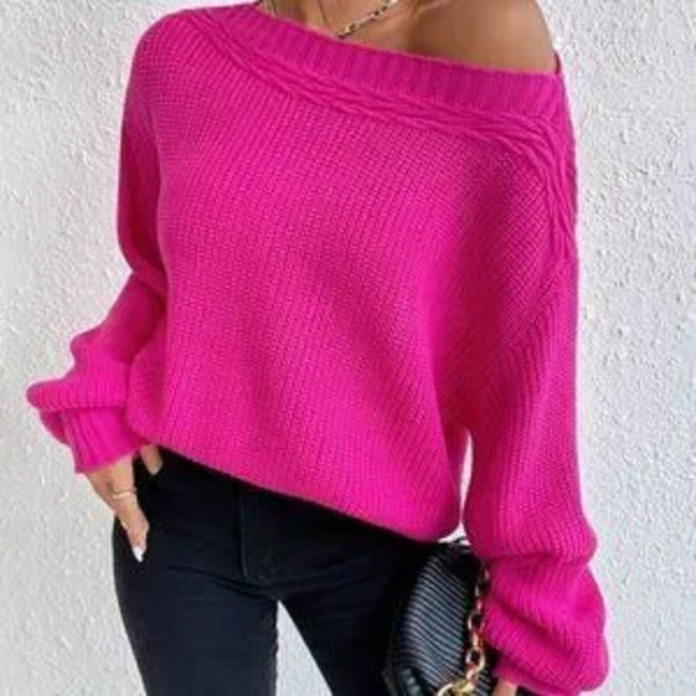 Pink Casual Womens Solid Drop Shoulder Sweater